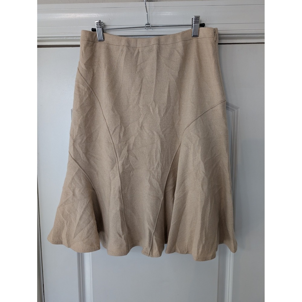 Lida Baday 100% Wool Midi Skirt Size 12 Flounce‎ Hem A-Line tan vintage